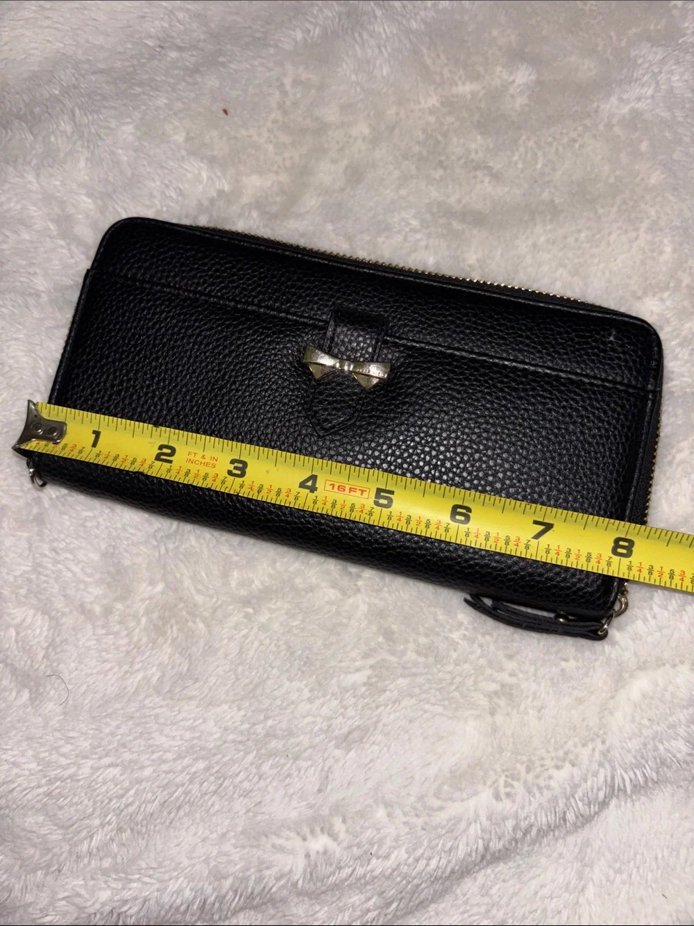 Anne Klein Black Pebbled Leather Zip Wallet with Gold Accent